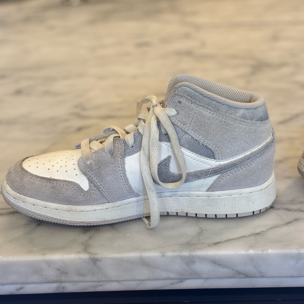 Nike Jordan mid Kids Gray and White High-Top Sneakers
